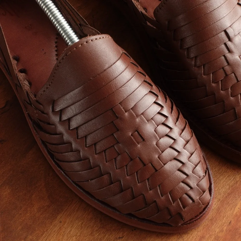 Woven Leather Espadrille Flats in Brown